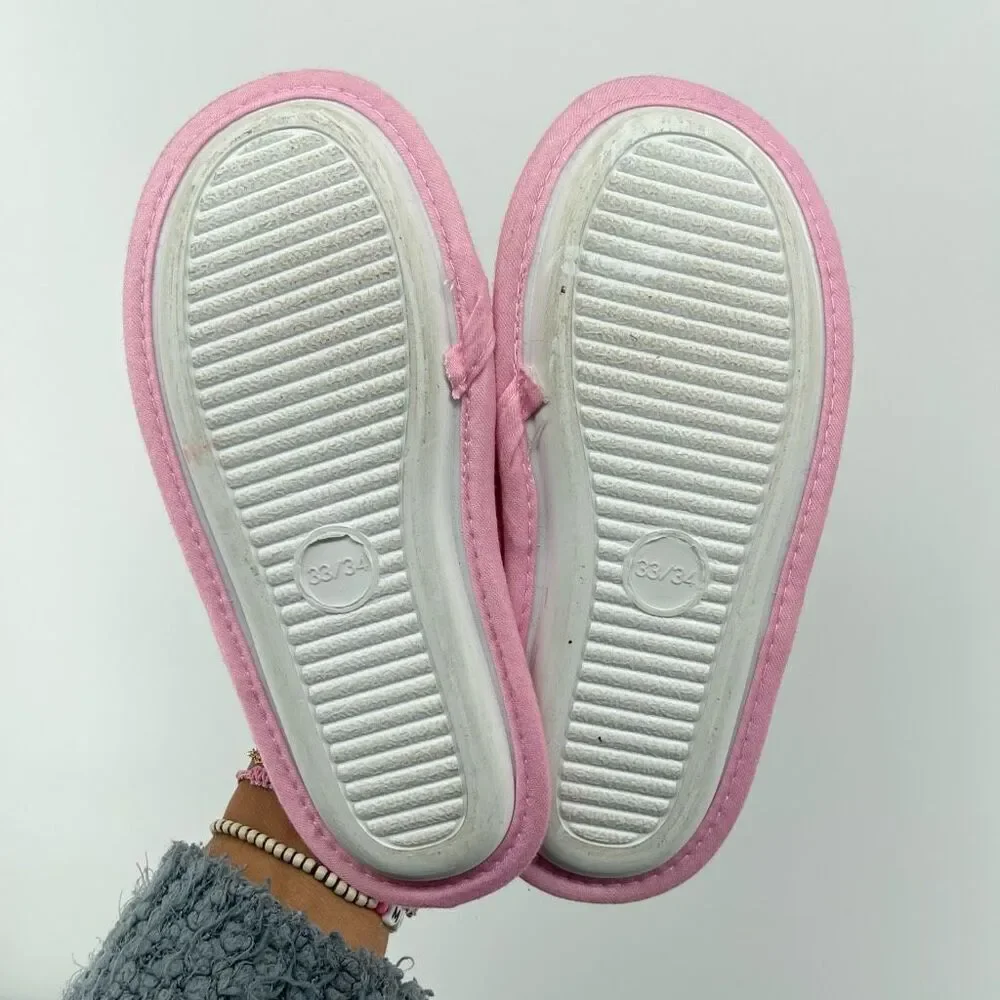 Barbie Girls Pink Plush Logo Slippers EU 34 / US 3
